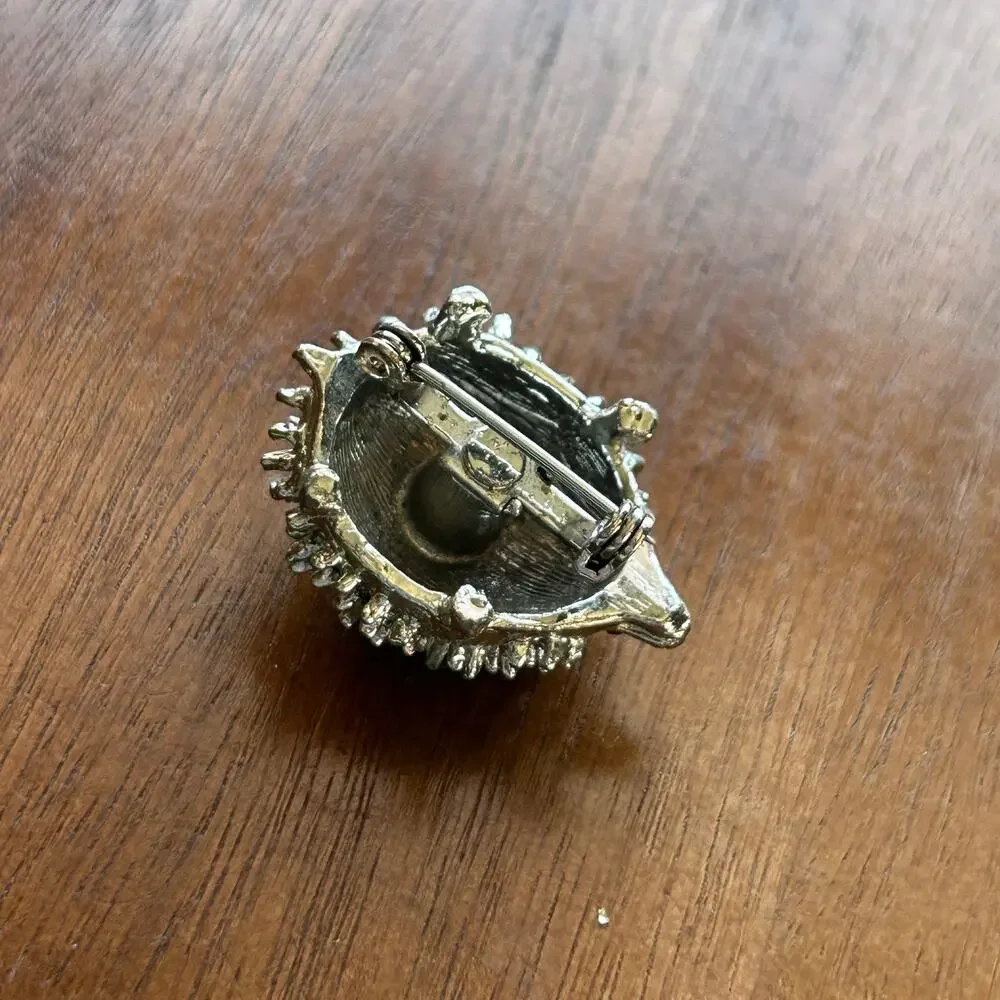 Vintage Silver Tone Hedgehog Brooch, Textured Spiky Porcupine Pin Animal Jewelry